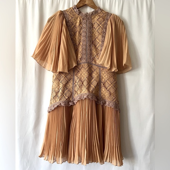 Asos Design Lace Contrast Mini Dress with Pleated Sleeves & Skirt, 10 - Picture 5 of 8